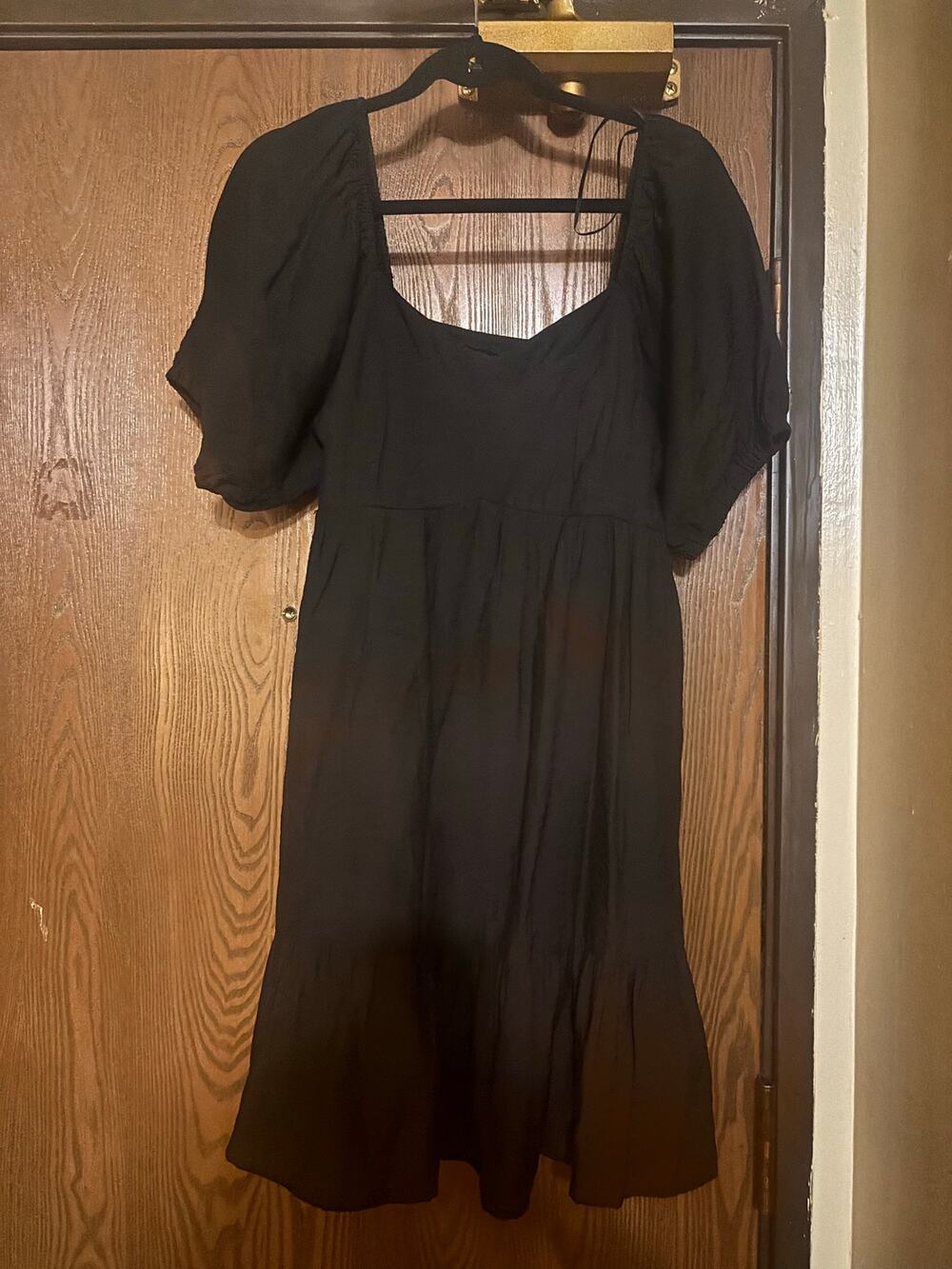 NWOT Nine West Black Smocked Bell Sleeved Preppy Fall Rayon Mini Dress